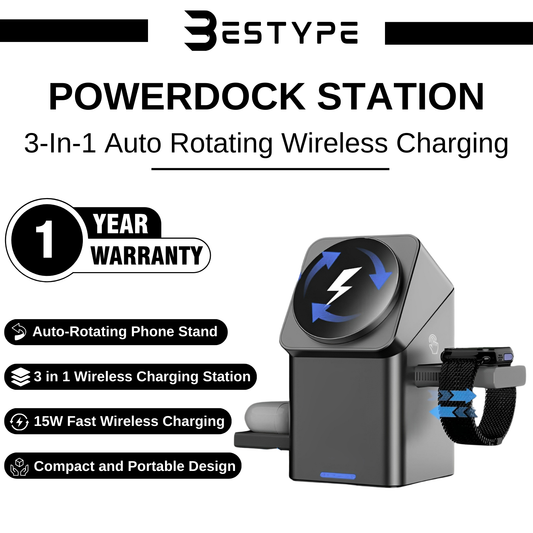 BESTYPE™ POWERDOCK-X 3-IN-1 AUTO-ROTATING WIRELESS CHARGING STATION